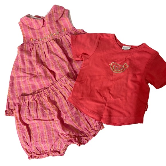 Carter's Other - VTG Carters Kids 3pc Lot 18M Pink Plaid Dress Bloomers Bird TShirt Summer Outfit